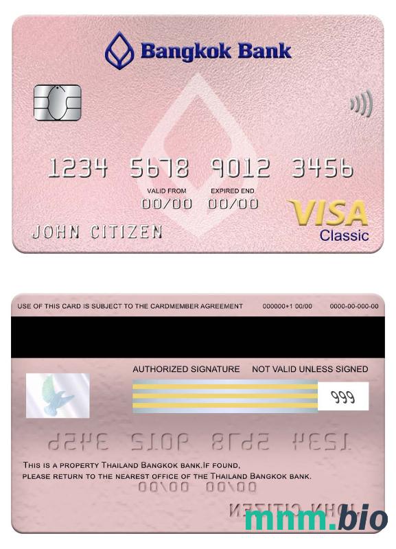 Thailand Bangkok bank visa klasyczny karta przykład w formacie PSD